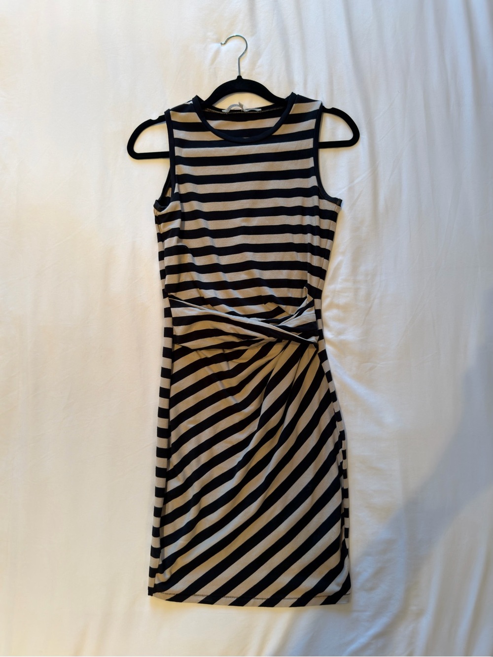 RACHEL Rachel Roy Black & Cream Striped Twist-Waist Midi Dress